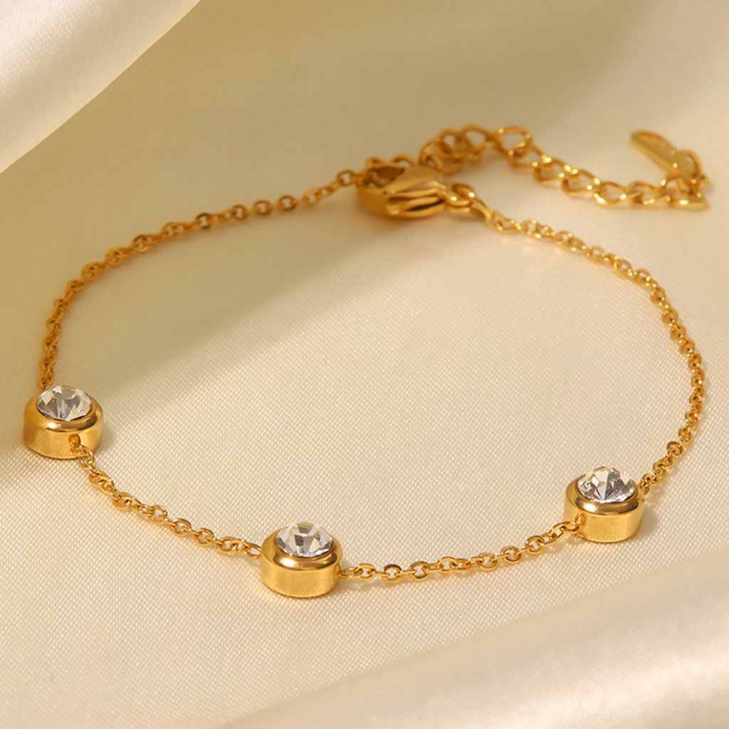 2H  New Fashion Bracelet18K Gold-plated Round Zircon Stainless Steel Bracelet Trendy Versatile Jewelry