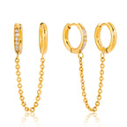 2H Zircon Double Ring Chain Tassel Earrings Ear Accessories Ear Clips Stainless Steel Jewelry