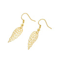 Gold-Plated Brass Feather Openwork Earrings for private-label fashion jewelry buyers — jewelry finish and design detail