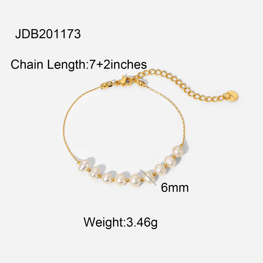 2H Natural Freshwater Pearl Stainless Steel Bracelet Bracelet Jewelry Women's Gift PVD Electroplating18k Gold Chain Bracelet