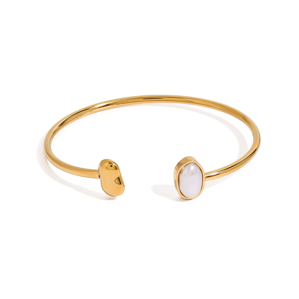 2H Stainless Steel Pearl Bracelet Open Bangle Jewelry