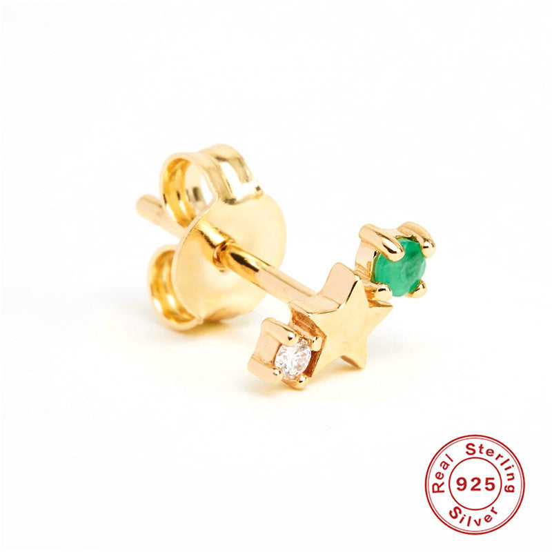 S925Sterling Silver Five-Pointed Star Zodiac Birthstone Inlaid Diamond Stud Earrings Creative Earrings Jewelry