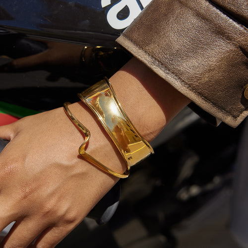 18K Gold-Tone Open Profile Cuff Stainless Steel Bracelet featuring adjustable detailing