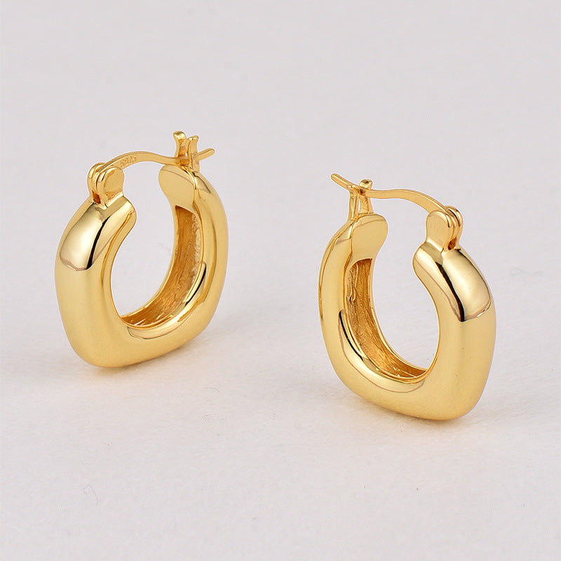 E0612 Stylish and Simple U Shaped Glossy Earrings Women's Brass Gold Plated Earrings