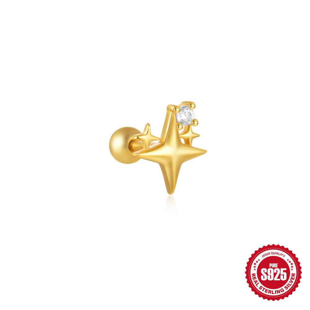 New S925Silver Moon Star Pendant Earrings Twist Ball Threaded Ear Bone Studs Hot Selling Cartilage Piercing Jewelry