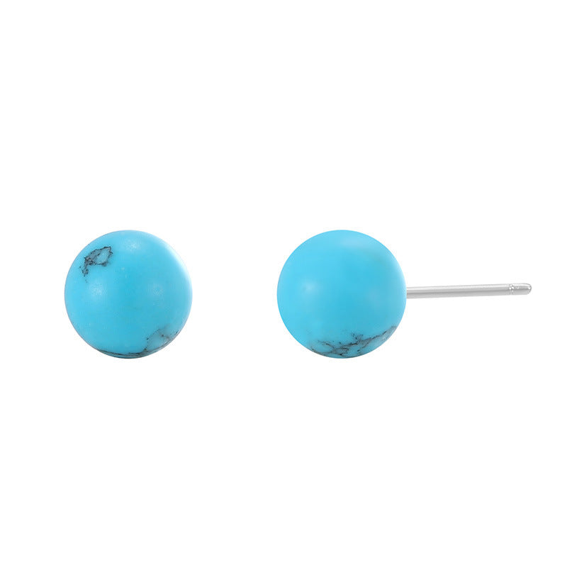 SE0183 S925Silver Turquoise Stud Earrings925Silver Vintage Round Earrings