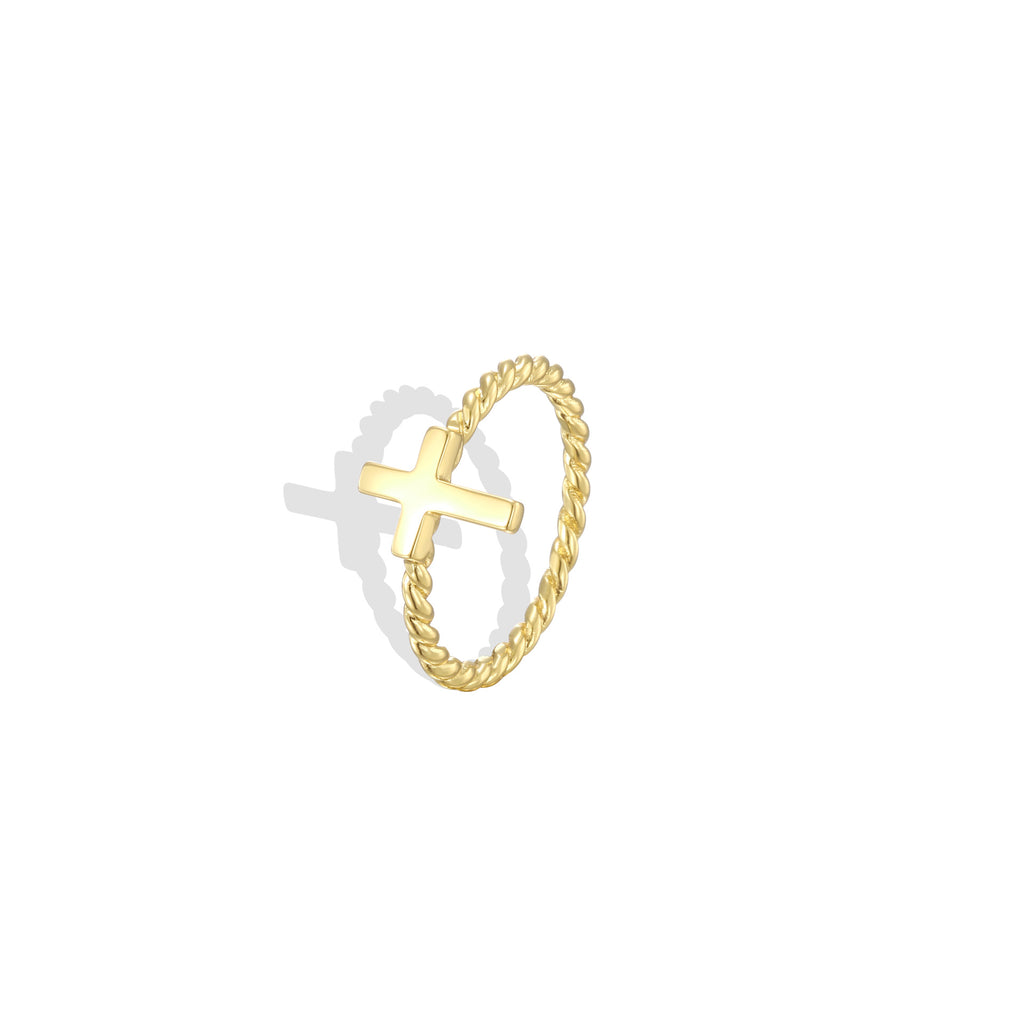 R0637 Design Sense Cross Ring Copper Plated18K Gold Finger Ring Fashion Trendy Decoration