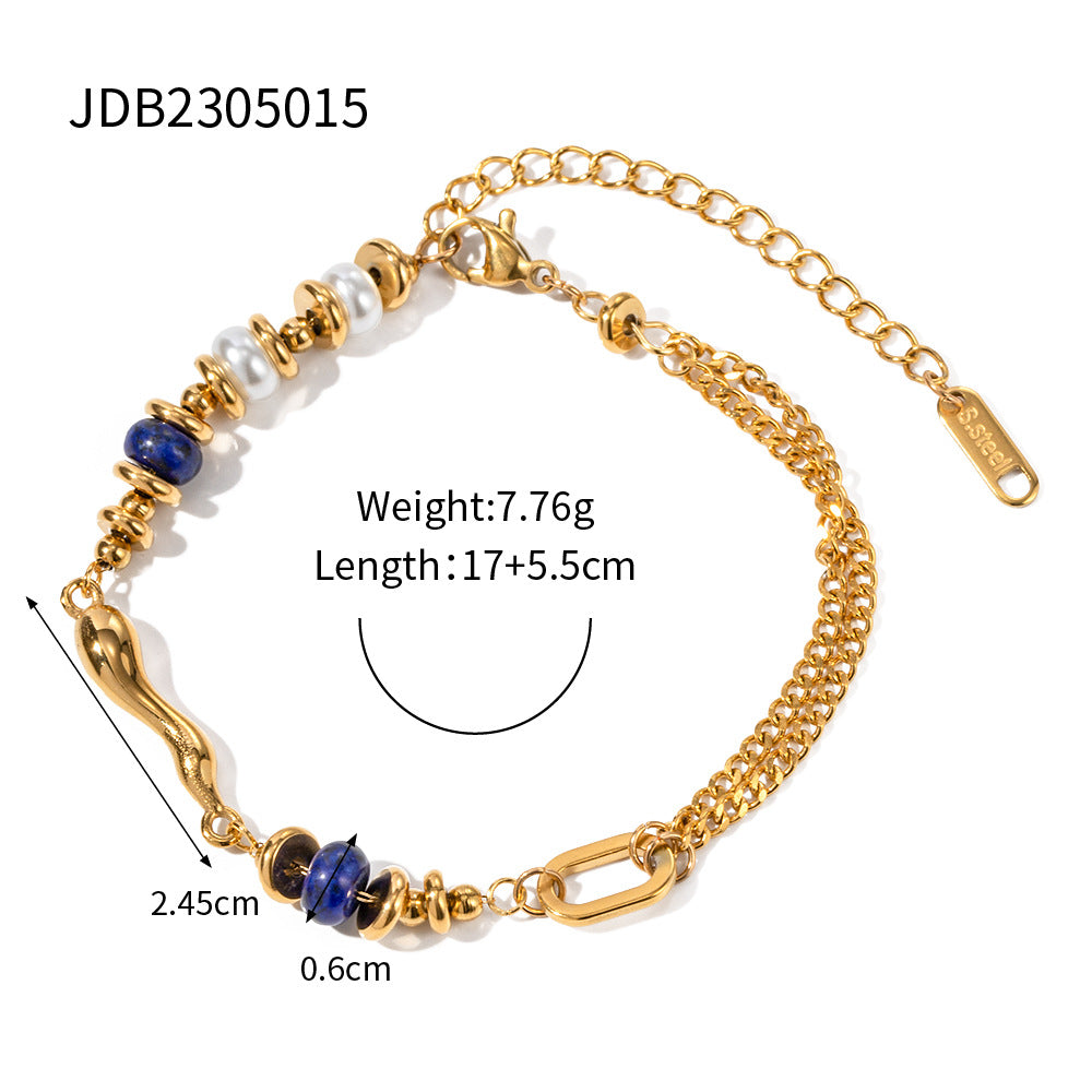 2H Stainless Steel Zircon Pearl Bracelet Metal Chain Jewelry