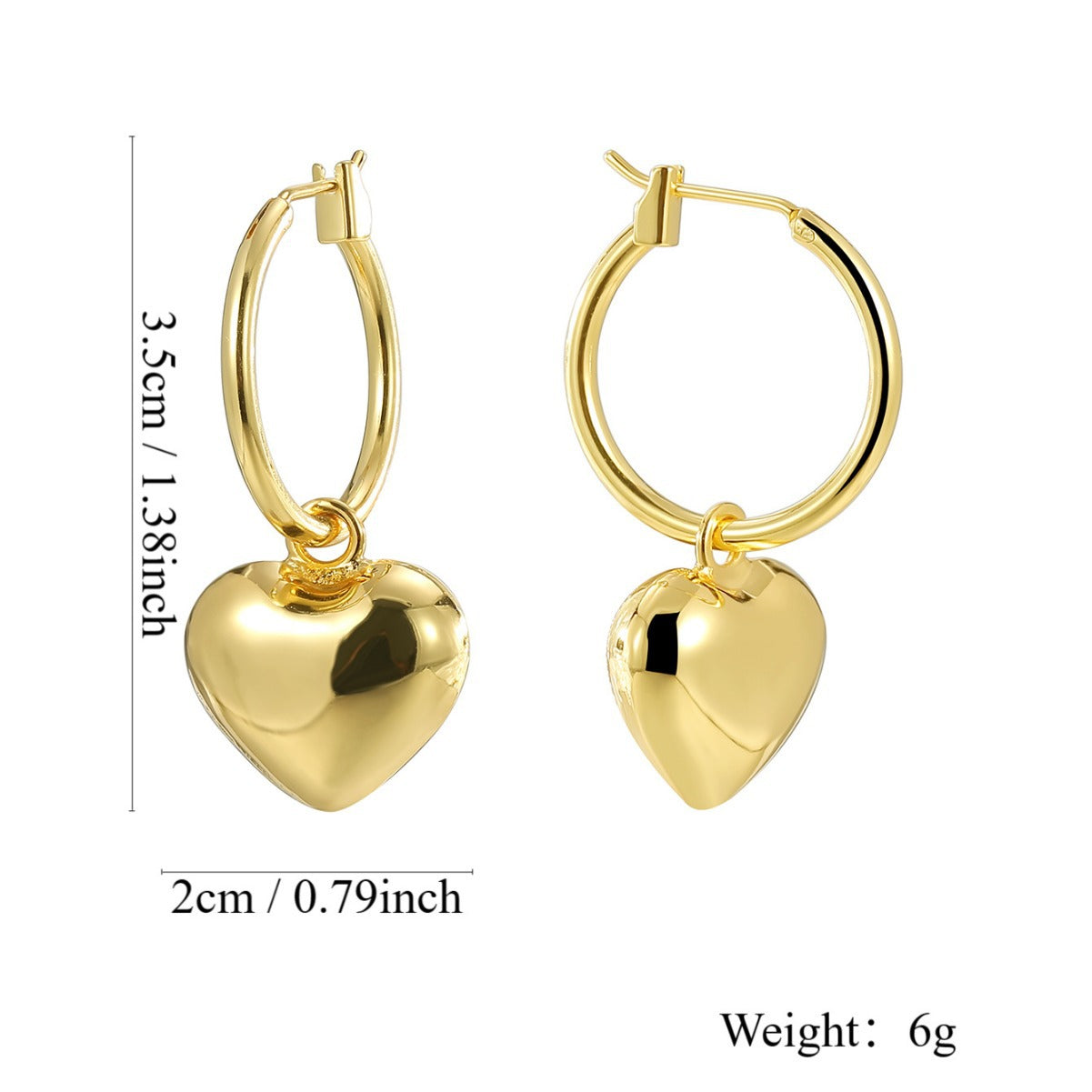 E0793 Metallic Glossy Heart-Shaped Earrings for Women Copper Plated18K Gold Fashion Simple Heart Earrings