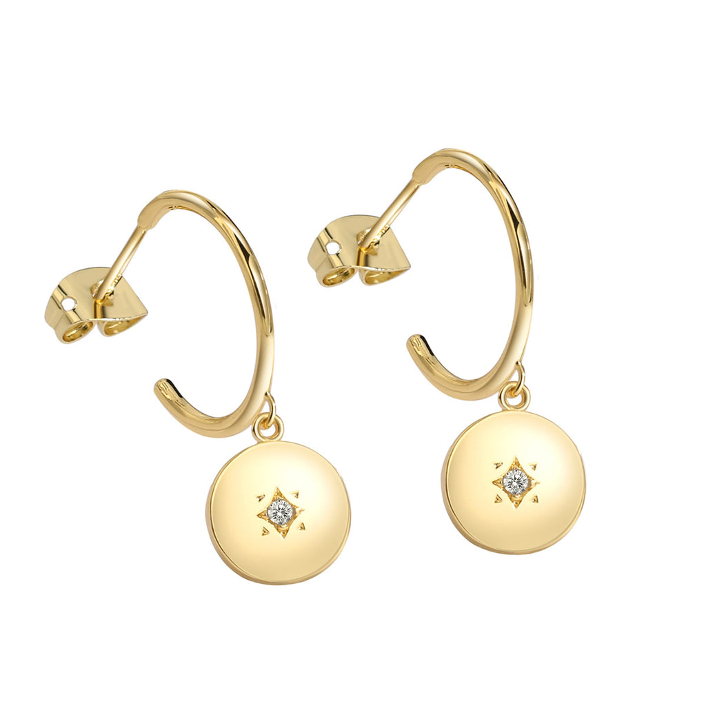 E0225 Round Wind Diamond-Studded Hoop Earrings for Women, Minimalist Style Star Earrings