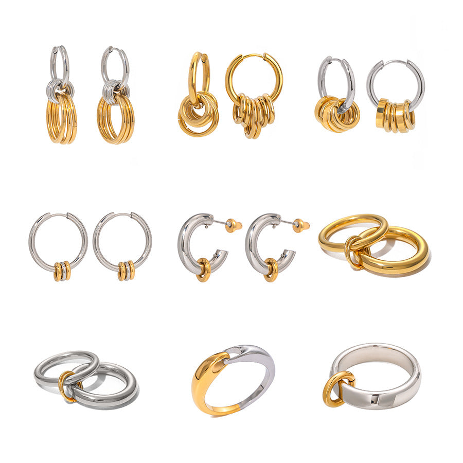 2H Stainless Steel Color Block Circle Earrings Stud Ring Jewelry rings