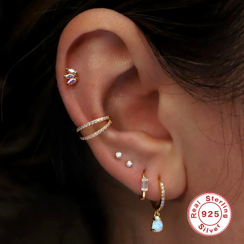 Crystal-Set Layered 925 Sterling Silver Earrings — side profile