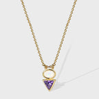N0175 Iridescent Opal Triangle Purple Zircon Pendant for Women Simple Style Opal Collarbone Chain