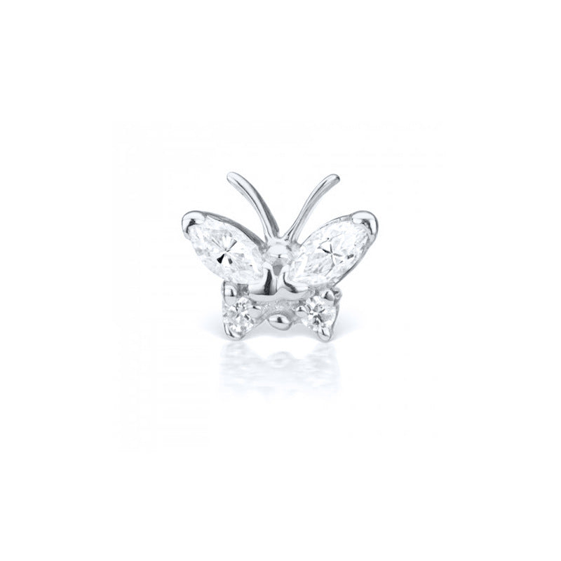 S925Sterling Silver Butterfly Inlaid Diamond Piercing Soft Bone Single Earring Trendy Fashion Ear Bone Stud Earrings