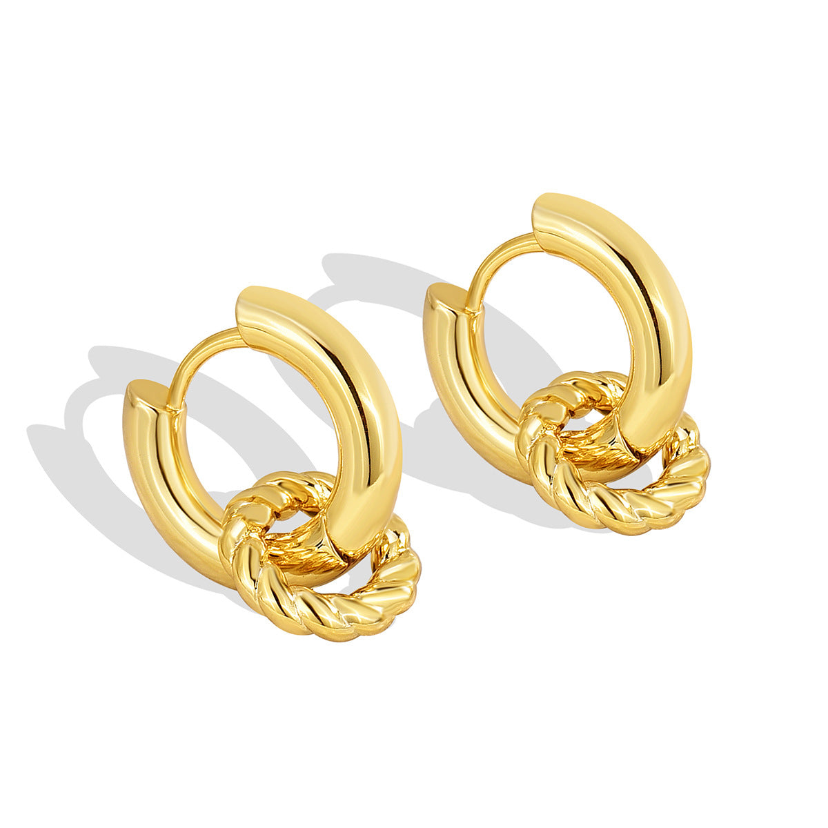 E0298 Vintage Double Loop Interlocking Earrings for Women Exaggerated Fashion Braided Hoop Earrings