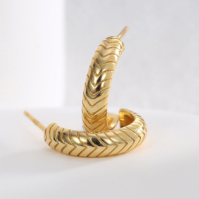 E0466 Fashion Wheat Ear Half Round Earrings for Women Vintage Elegant C Simple and Versatile Hoop Earrings