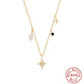 925 Sterling Silver Octagonal Star Necklace With Diamonds And Pearl — collection product image 06