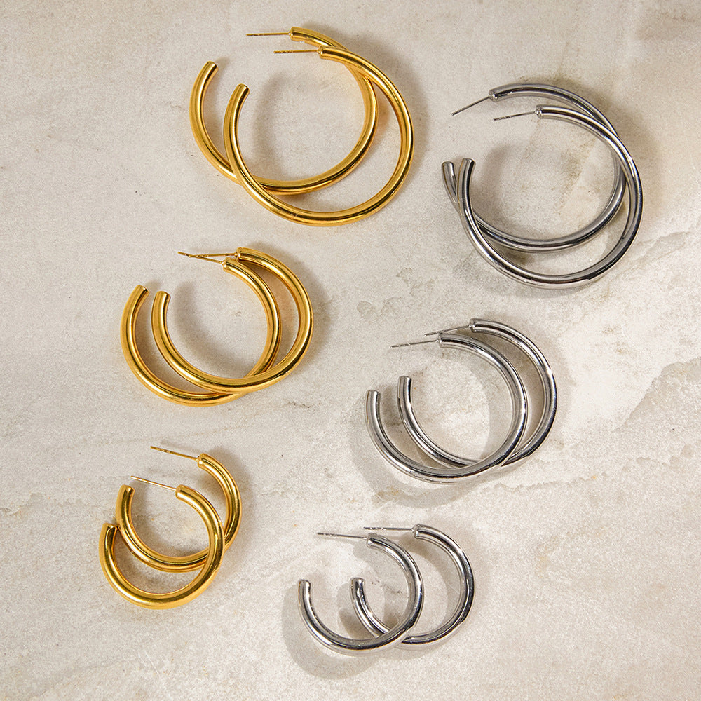 Classic C Hoop Earrings Versatile Ear Hoops Stainless Steel Jewelry Ear Accessories