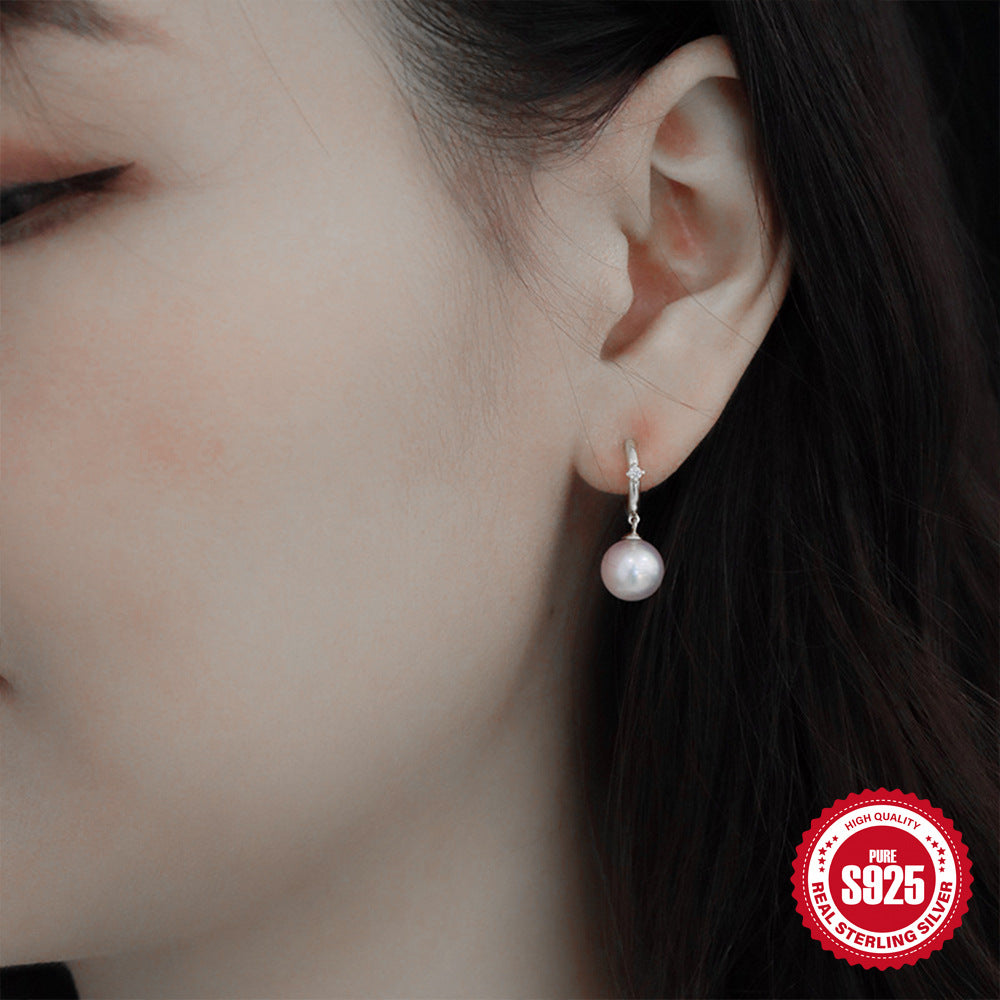 S925Sterling Silver Inlaid Diamond Pearl Hoop Earrings Ear Clips Earrings Korean and Japanese Hot Sale Daily Wear Earrings Ear Jewelry