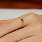 R0233 Japanese Retro Palace Style Emerald Square Zircon Exquisite Ring Fashion Ring