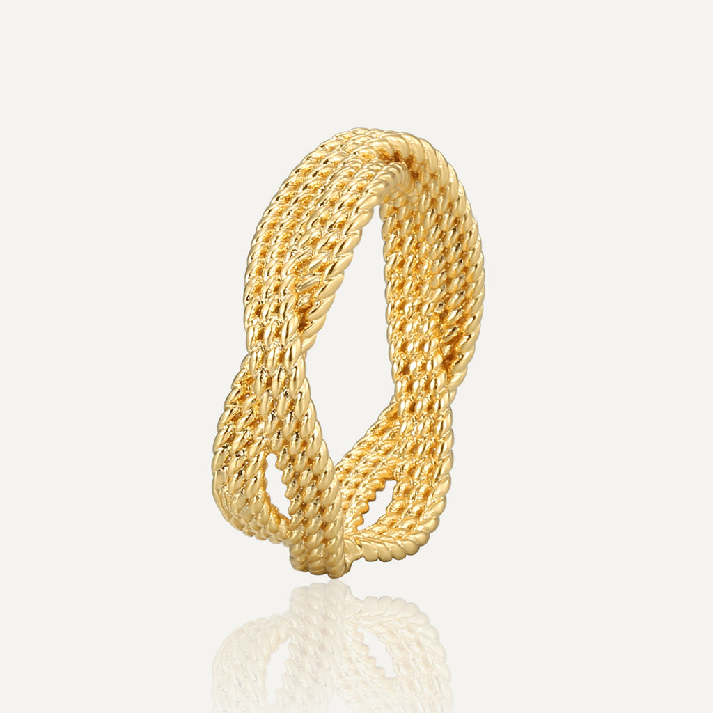 R0182 Copper Gold-Plated Exaggerated Design Hemp Rope Pattern Ring for Women Unique Style