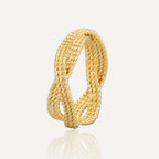 R0182 Copper Gold-Plated Exaggerated Design Hemp Rope Pattern Ring for Women Unique Style
