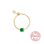 S925Sterling Silver Inlaid Simulated Diamond Zircon Open Ring Trendy Jewelry Adjustable Chain Ring