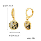 E0528 Chinese Creative Tai Chi National Trend Earrings for Women Retro Inlaid Black and White Zircon Eight Diagrams Earrings