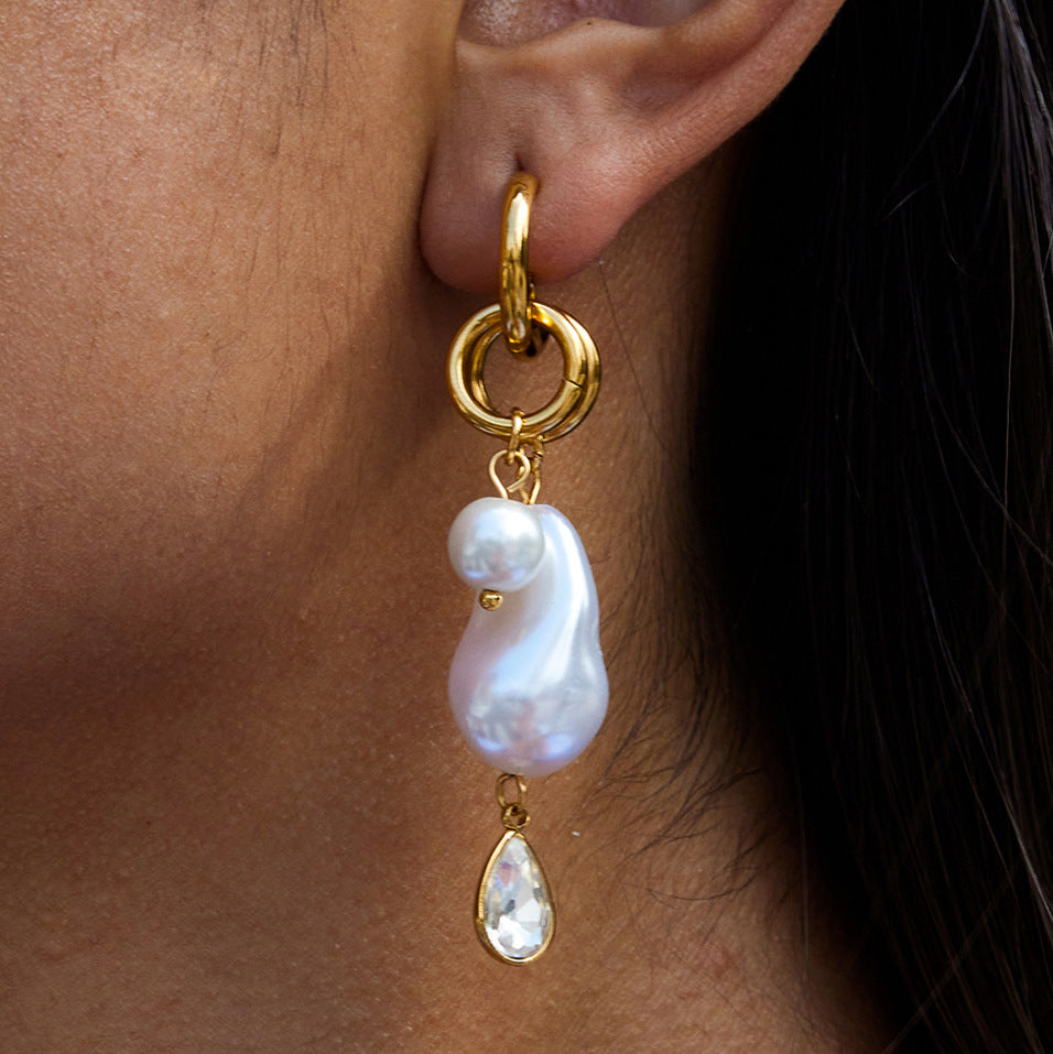 Pearl Earrings Tassel Studs Autumn Winter Ear Accessories Stainless Steel Jewelry