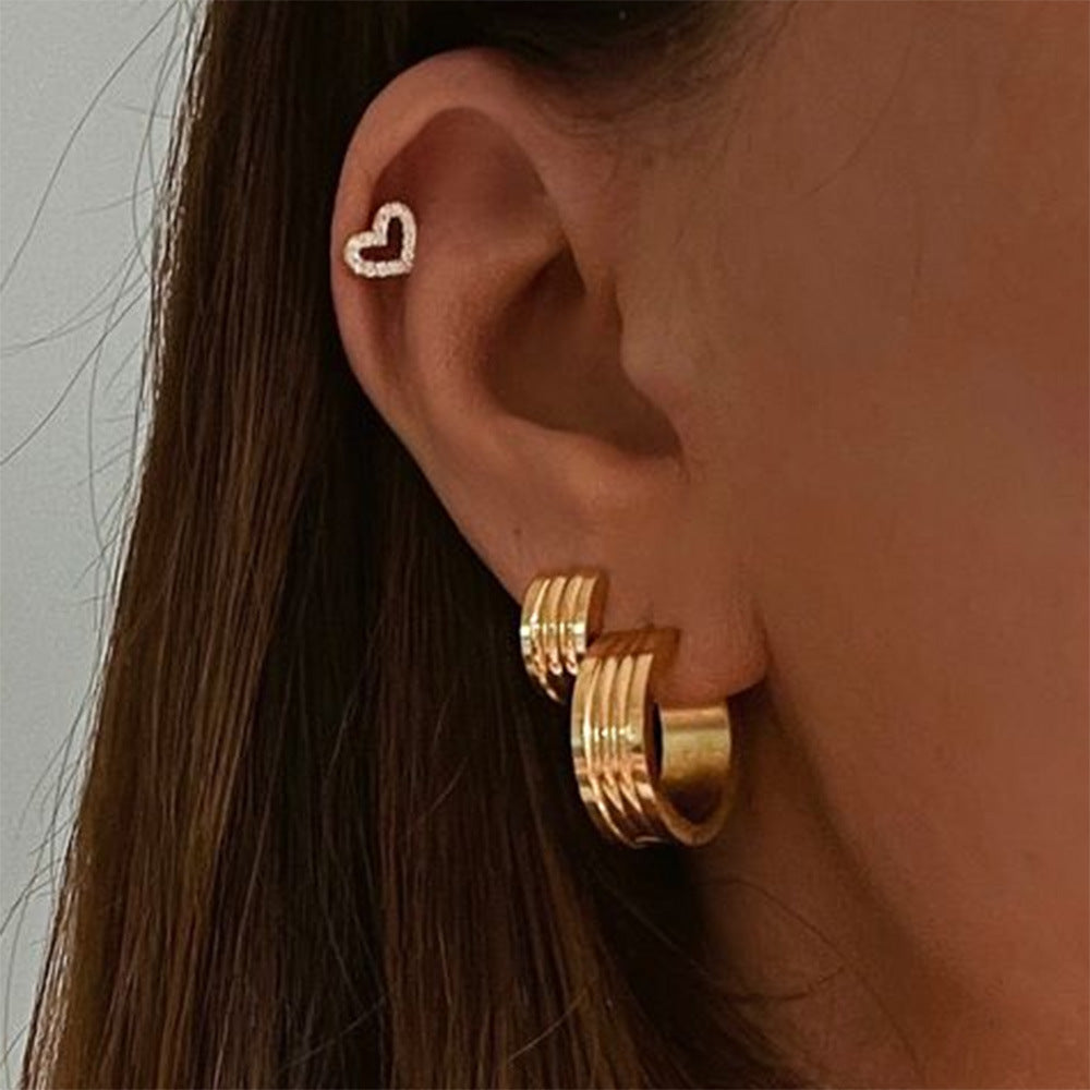 New Earrings Jewelry18K Gold Wide Ribbed Stainless Steel Earrings Fashionable Personality Earrings for Women