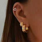 New Earrings Jewelry18K Gold Wide Ribbed Stainless Steel Earrings Fashionable Personality Earrings for Women