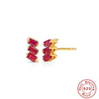 S925Sterling Silver Inlaid Three Asymmetric Rectangular Zircon Stud Earrings Vintage Diamond-Encrusted Ear Jewelry