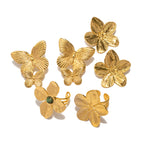 2H French Court Style Matte Four-Petal Flower Exaggerated Inlaid African Turquoise Open Ring High-End Design Combination