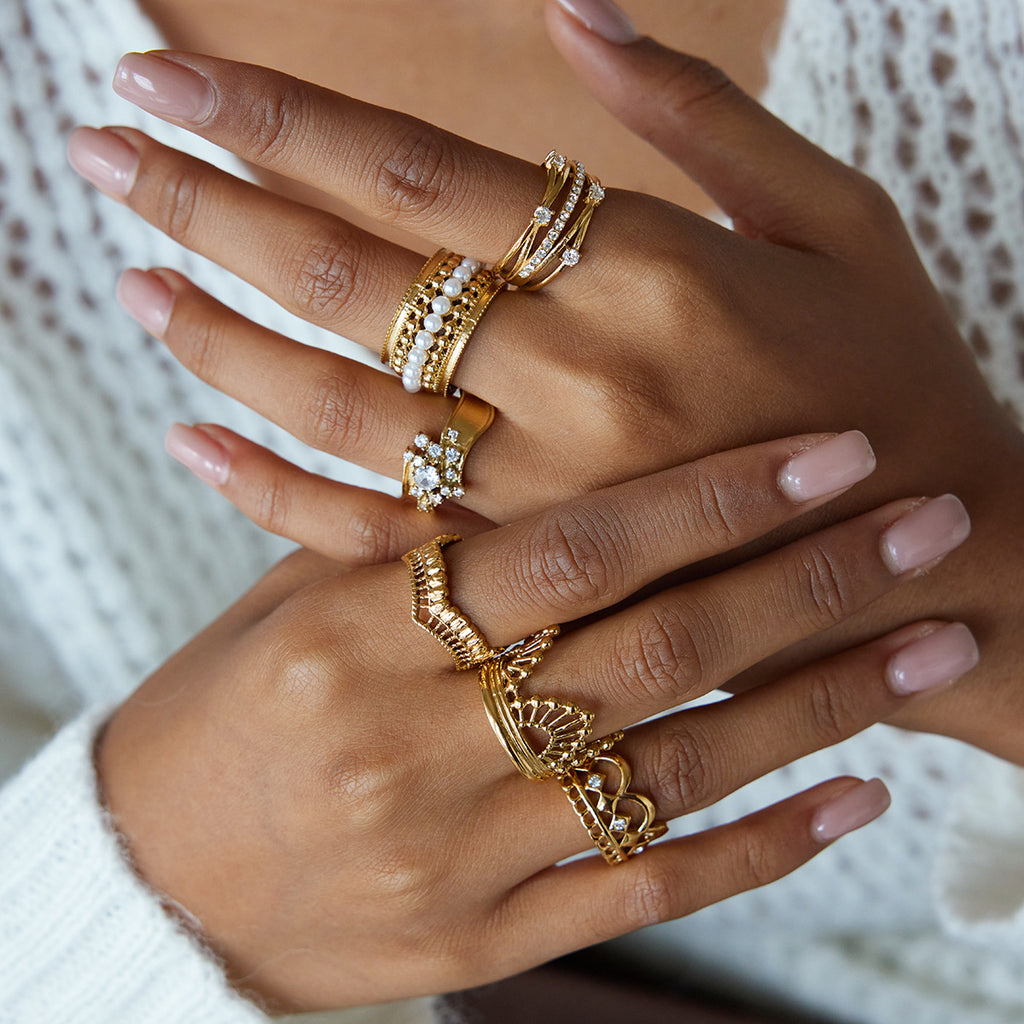 Zircon Ring Non-Fading Lace Stainless Steel Jewelry for Women ring