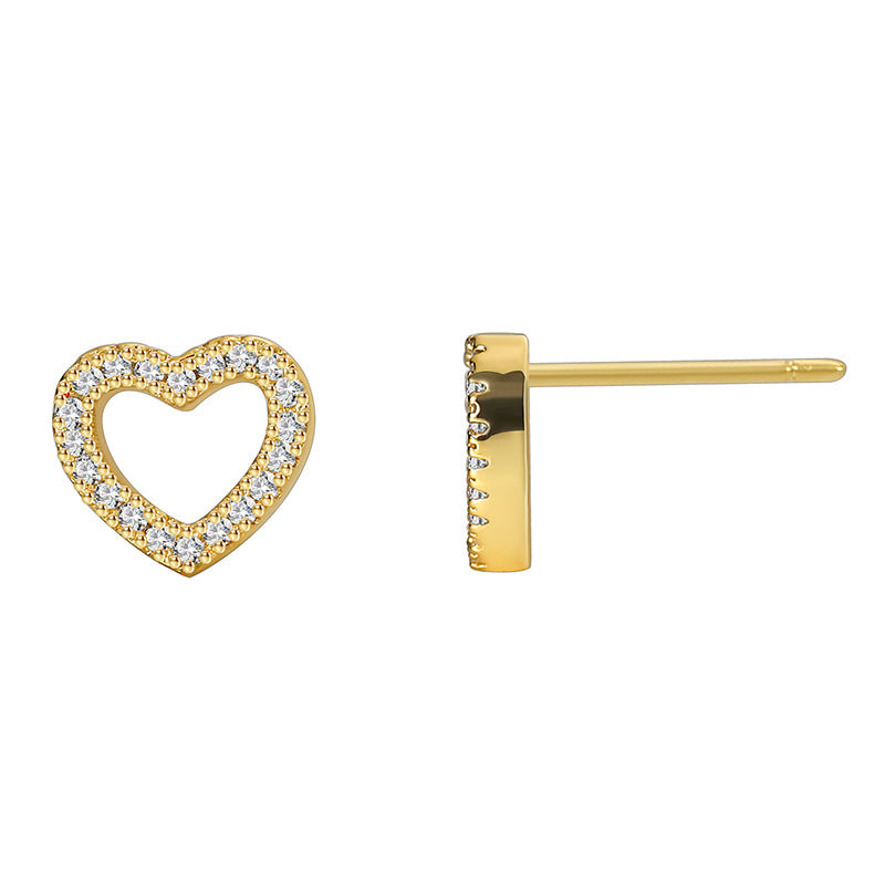 E0556 Hollow Heart Zirconia Stud Earrings for Women Gold-Plated Fashion Small Earrings