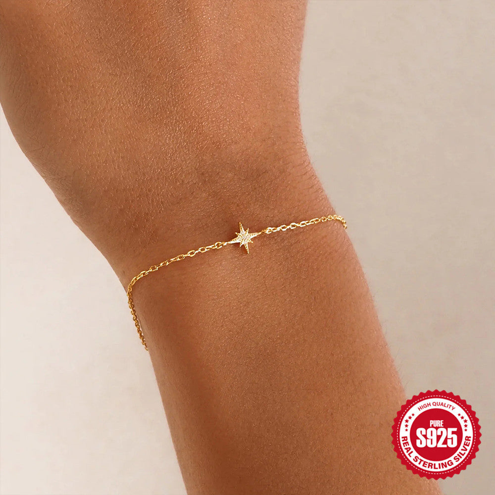 925 Sterling Silver Octagonal Star Zircon Bracelet Korean Style — product detail image 03