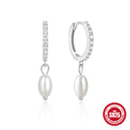 S925Pure Silver Elegant Diamond-Studded Pearl Hoop Earrings Hot-Selling Same Style Pearl Earrings