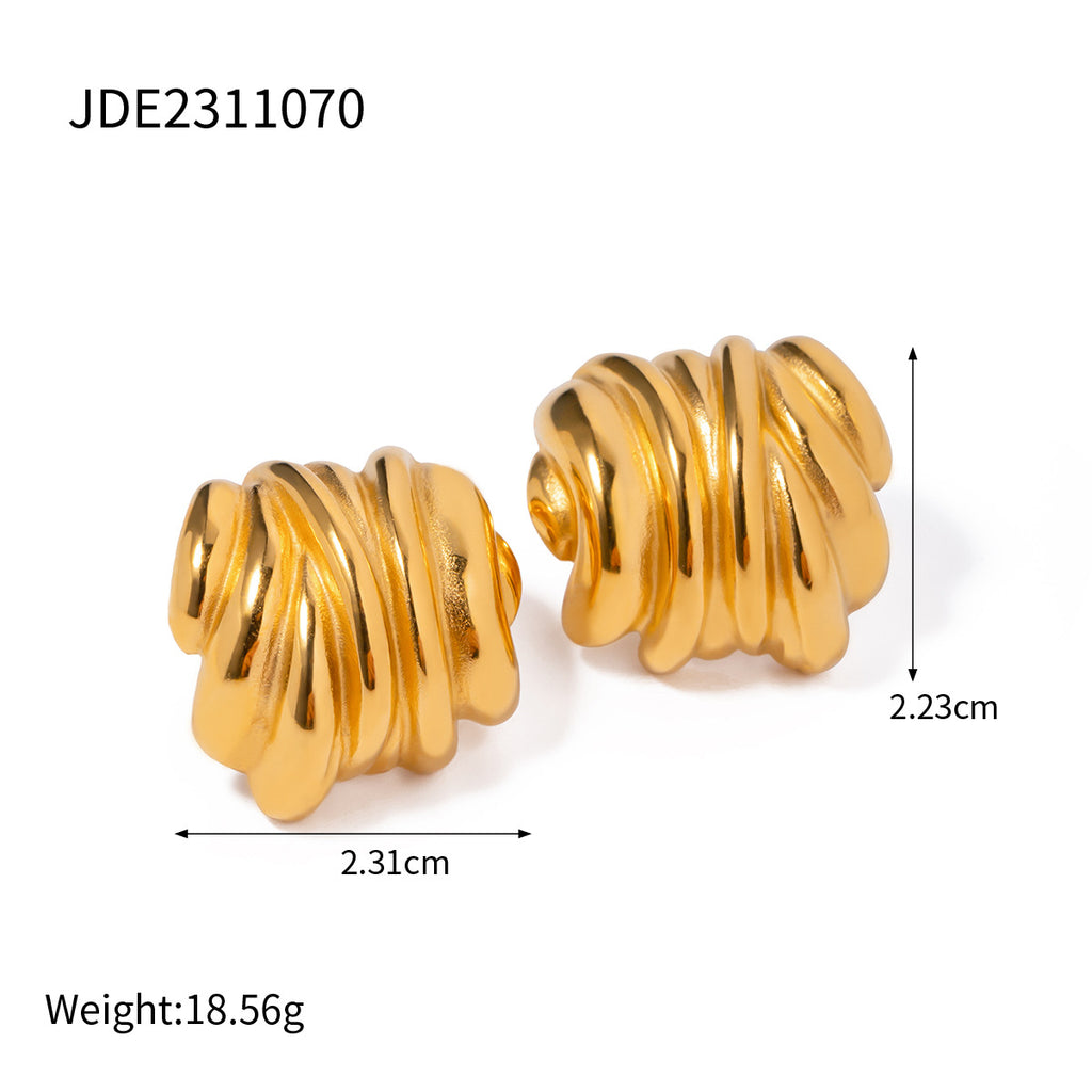 2H New style stainless steel earrings18k Gold Non-Fading Earrings Spiral Wave Strip Earrings