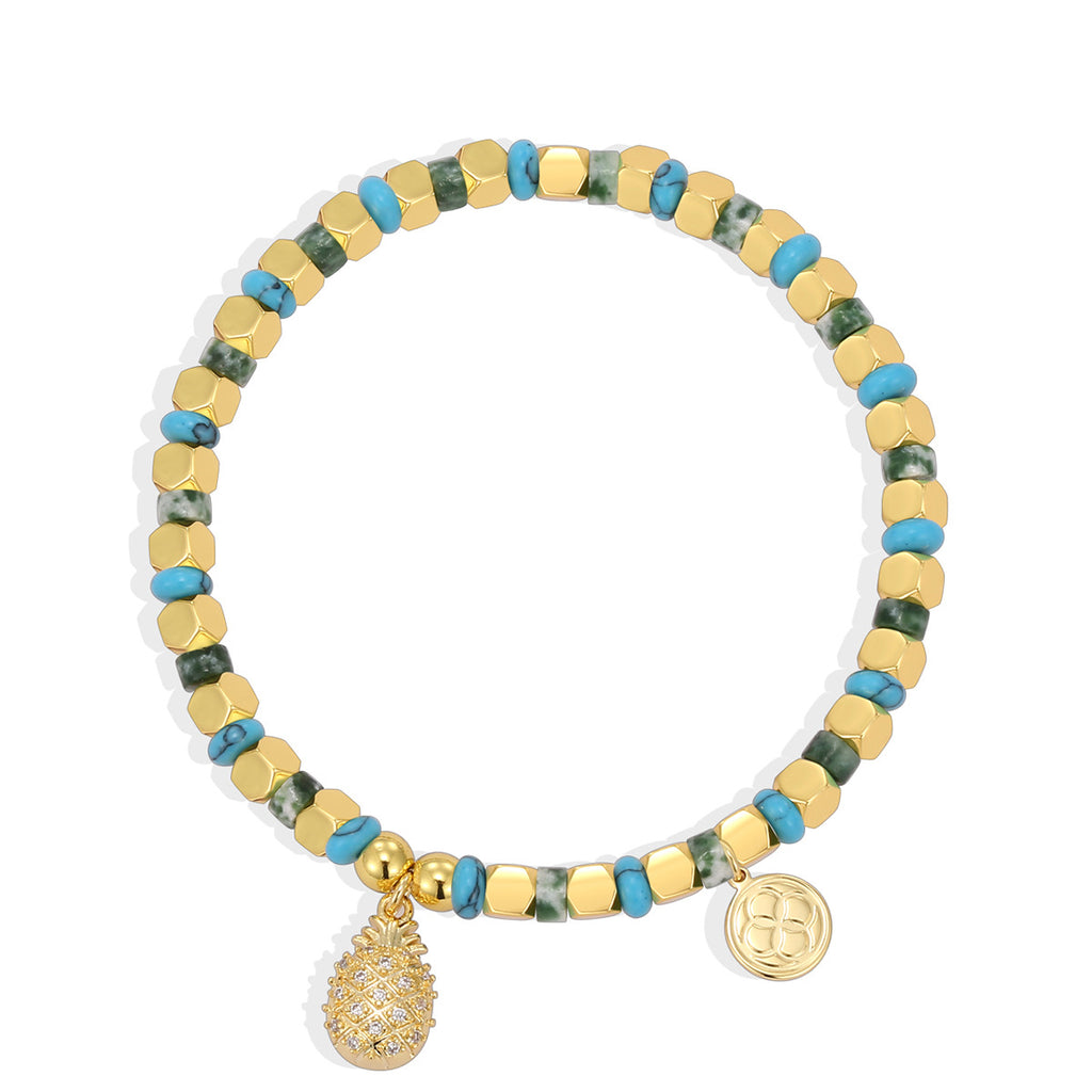 B0304 Bohemian Casual Pineapple Zircon Bracelet Vintage Vacation Turquoise Beaded