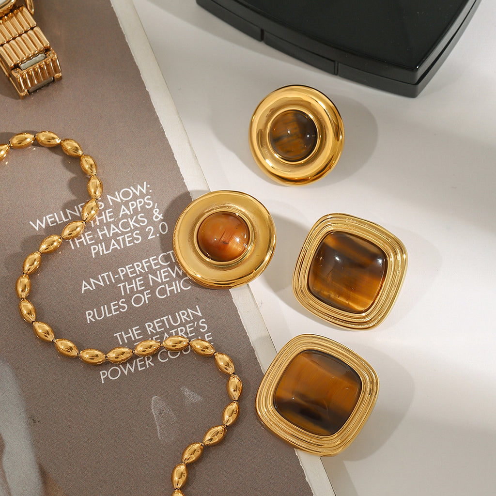 2H Earrings, Ear Jewelry, Tiger Eye Stone Earrings, Autumn Winter earrings Ornament