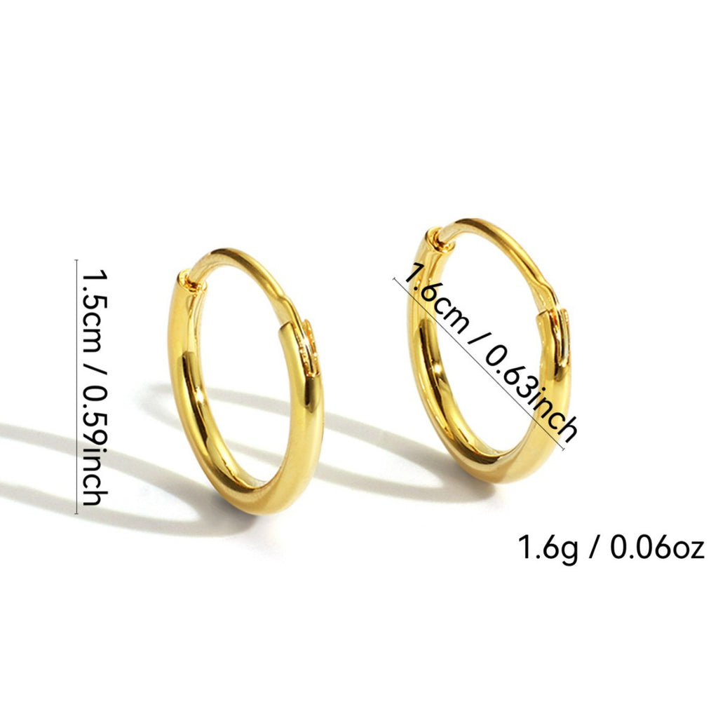Copper Gold-Plated Round Face Plain Hoop Earrings for Women Simple Minimalist Style Jewelry