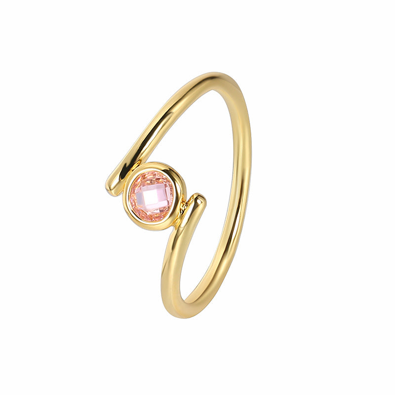 R0230 New Style Pink Zircon Ring for Women, Irregular Design Ring