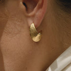 2H Hammered Hollow Design C Round Chubby Earrings Stud Stainless Steel Ear Jewelry