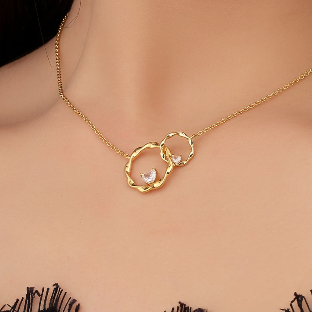 CYN0113 Mobius Double Ring Copper Necklace Pendant Simple Collarbone Chain