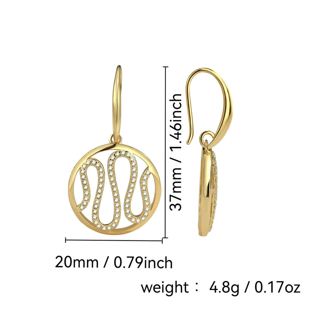 E0337 Irregular Wave Ear Hook Female Gold Plated Inlaid Zircon Hollow Ear Jewelry