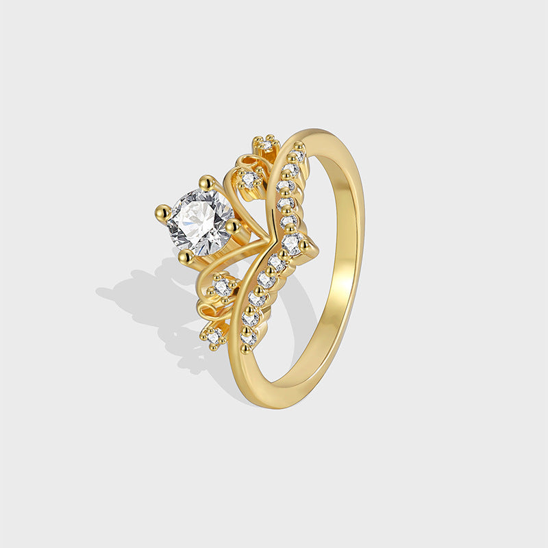 R0409 Fashion New Design Zircon Ring for Women Brass Gold-Plated Ring