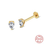 S925Sterling Silver Diamond-Studded Body Piercing Flat Head Threaded Ear Bone Stud Korean Style Geometric Minimalist Earrings for Women