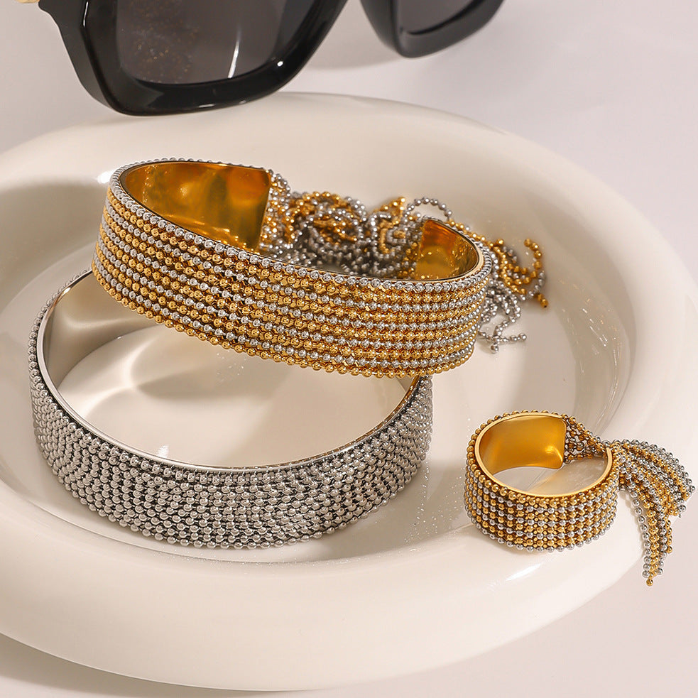 Stainless Steel Tassel Bracelet Ring Open Bangle