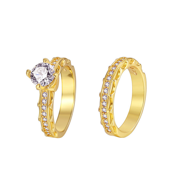 R0414 Simple Design Zircon Ring for Women, Brass Gold-Plated Micro-Inlaid White Zircon Fashion