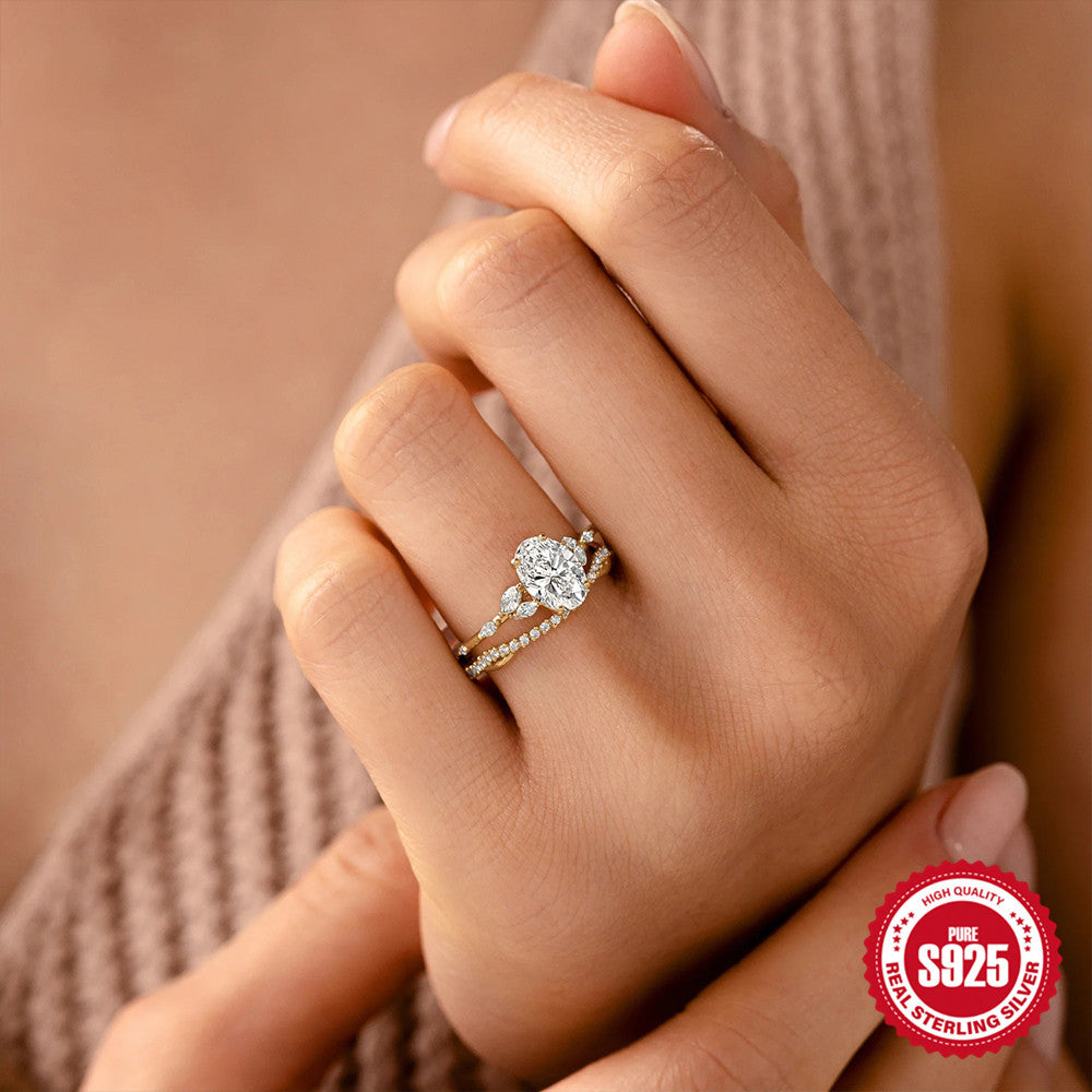 S925Sterling Silver Egg-Shaped Diamond Ring Fashion Carat Super Sparkling Diamond Wedding Engagement Ring